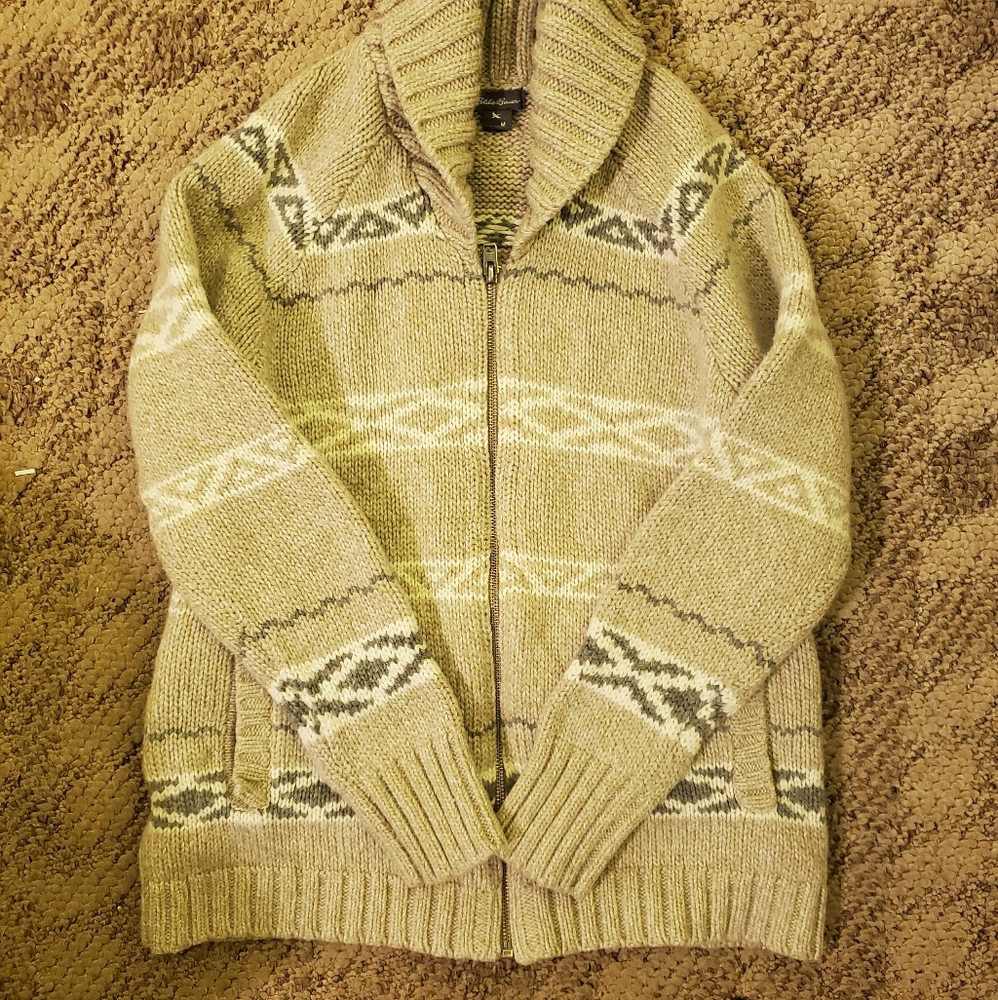 Eddie Bauer wool sweater zipper shawl eollar